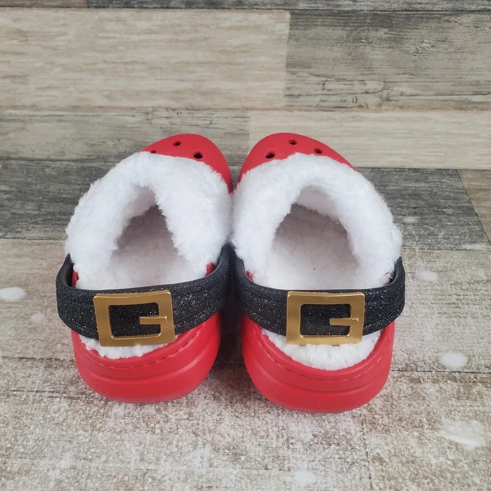 Crocs Classic Lined Santa‎ Kids Clog Sz 7 C7 Red Rubber Slip-On Slingback Shoes